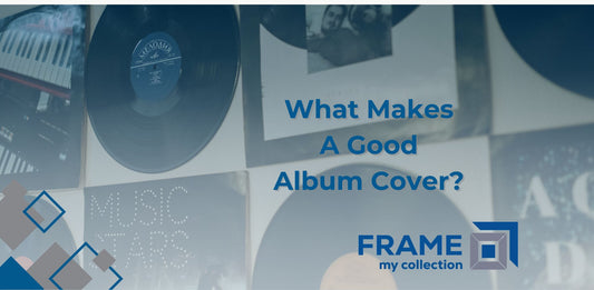 Wall covered with album frames, vinyl record frames, and records.