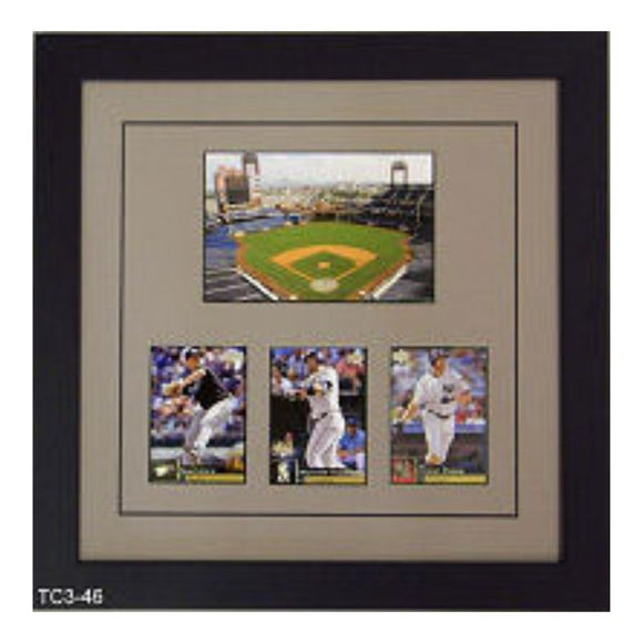 baseball photo and 3 trading cards framed