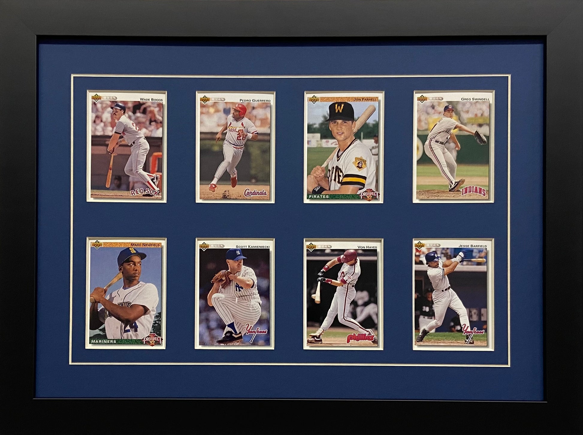 eight trading card frame blue-white mat black frame