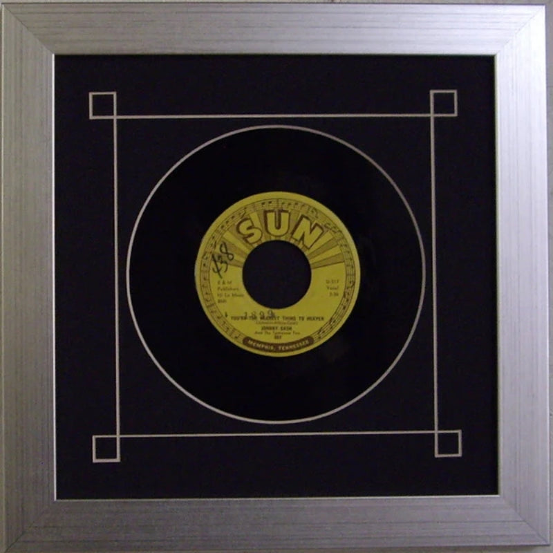 7" 45 vinyl record frame black-white mat silver frame