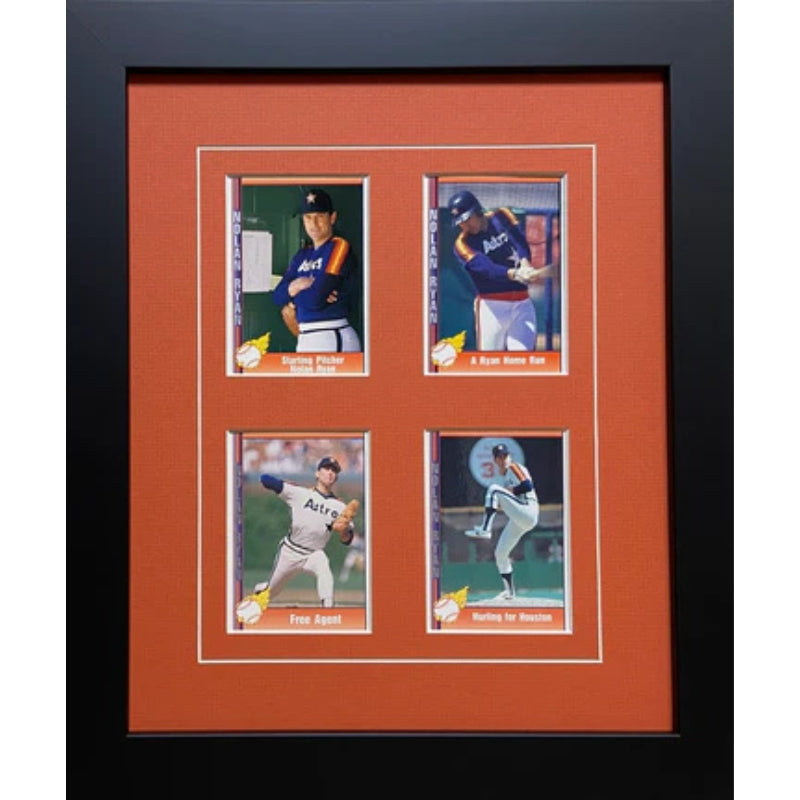 four trading card frame orange-white mat black frame