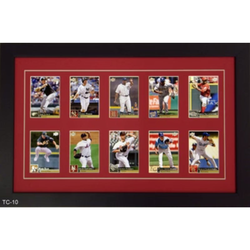 ten trading card frame red-white mat black frame