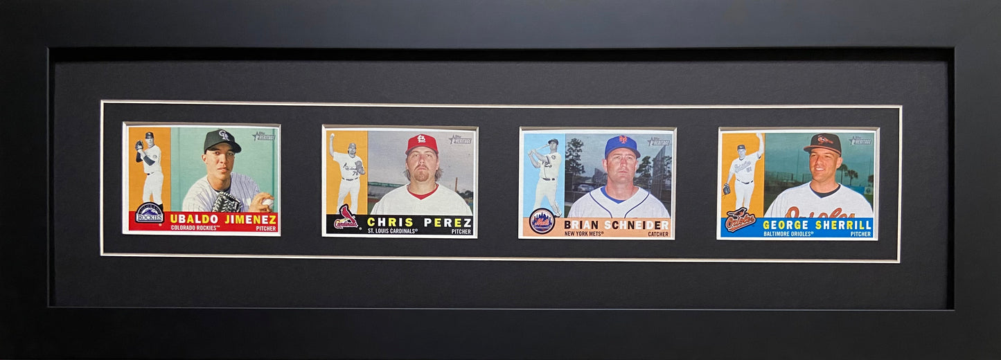 four trading card frame horizontal black-white mat black frame