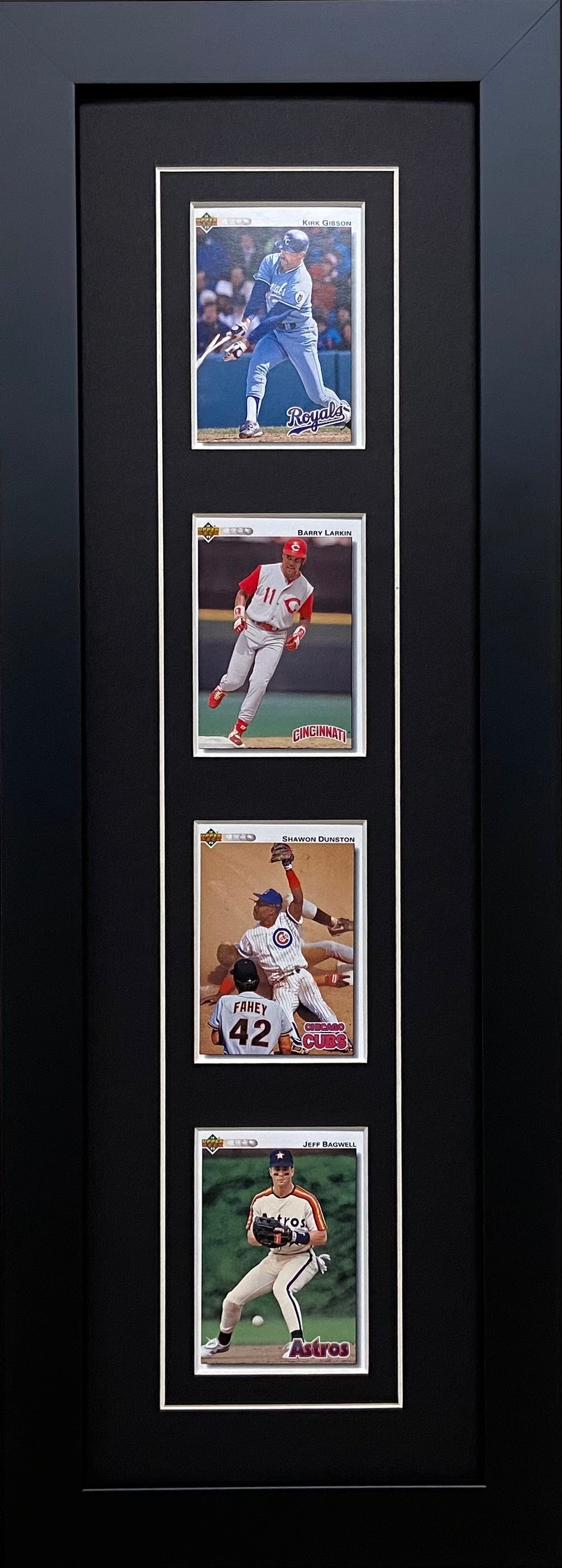 four trading card frame horizontal black-white mat black frame