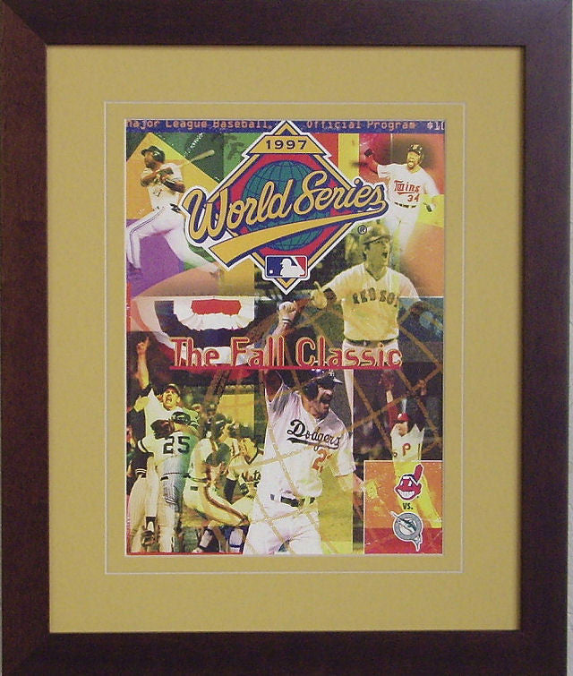 Sports Program Frame & Magazine Frame yellow-white mat walnut frame
