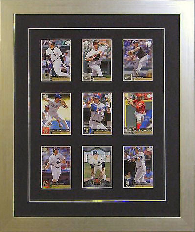 Nine Trading Card Frame black-white mat gold frame