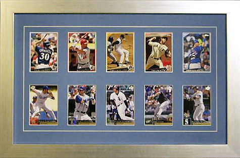 Ten Trading Card Frame light blue-white mat silver frame