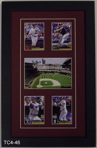 Four Trading Card Frame with Photo maroon-white mat black frame