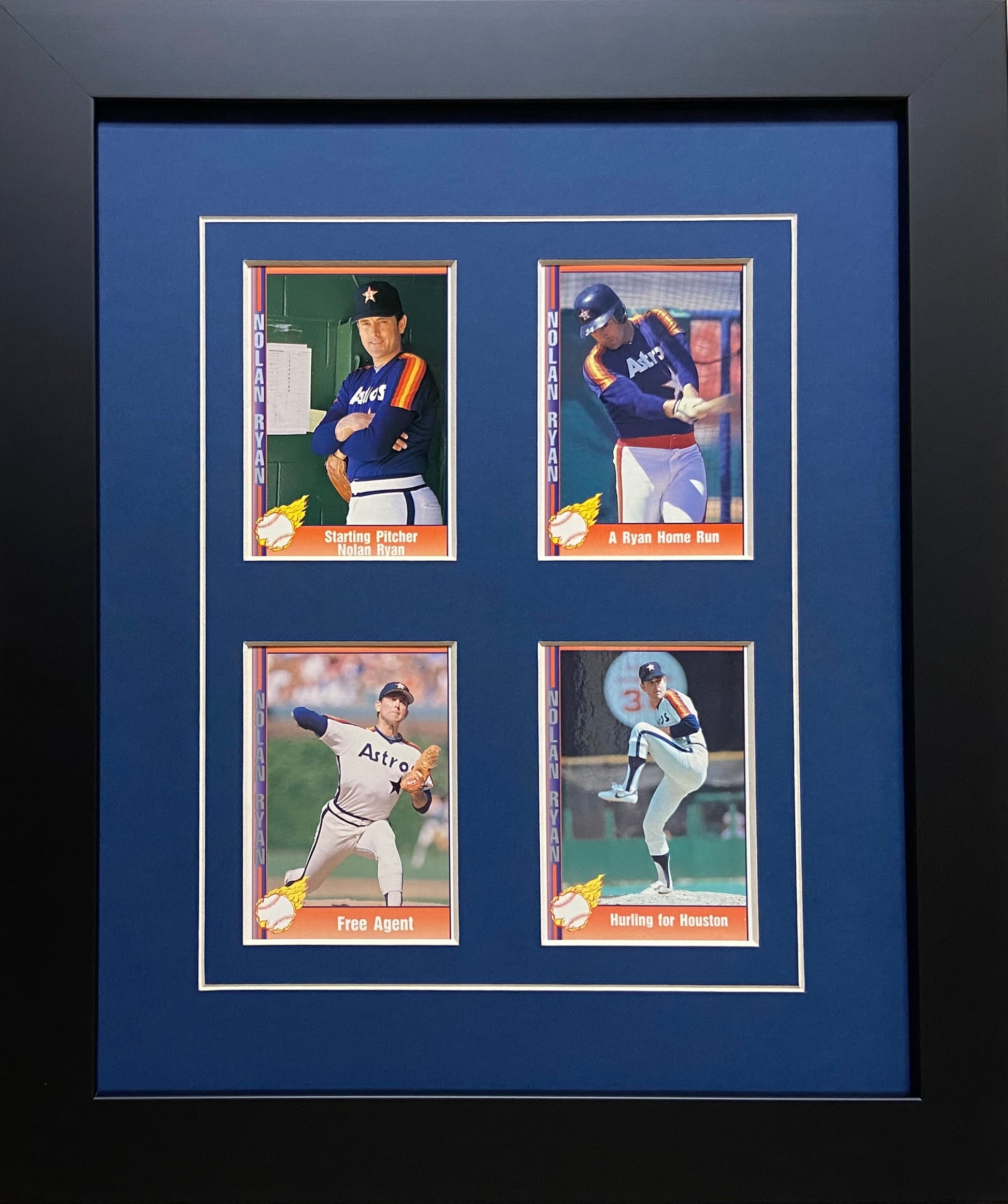 four trading card frame dark blue-white mat black frame