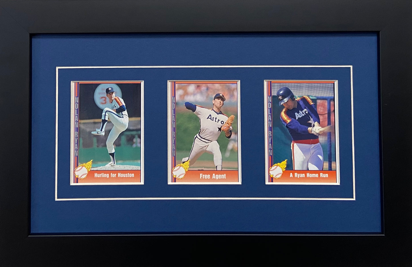 Three Trading Card Frame dark blue-white mat black frame