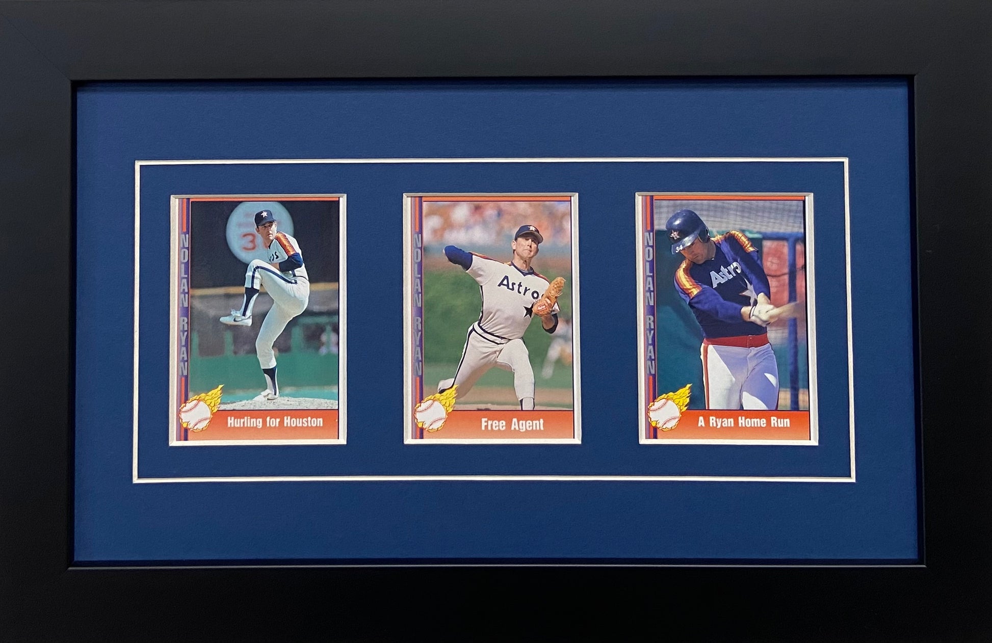 Three Trading Card Frame dark blue-white mat black frame