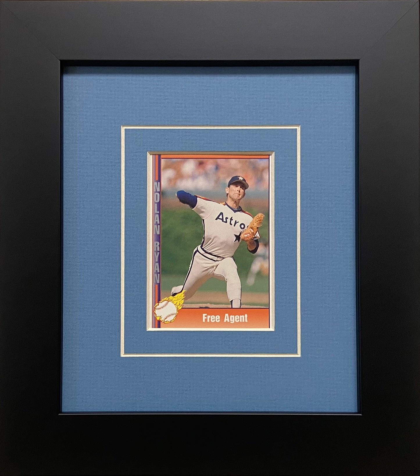 single trading card frame light blue-white mat black frame