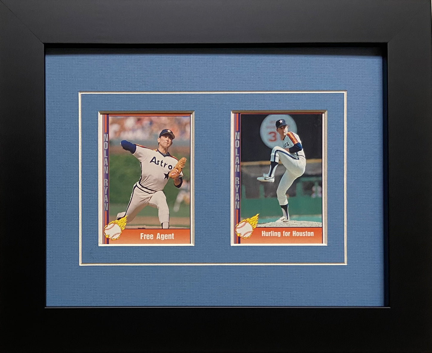 two trading card frame light blue-white mat black frame