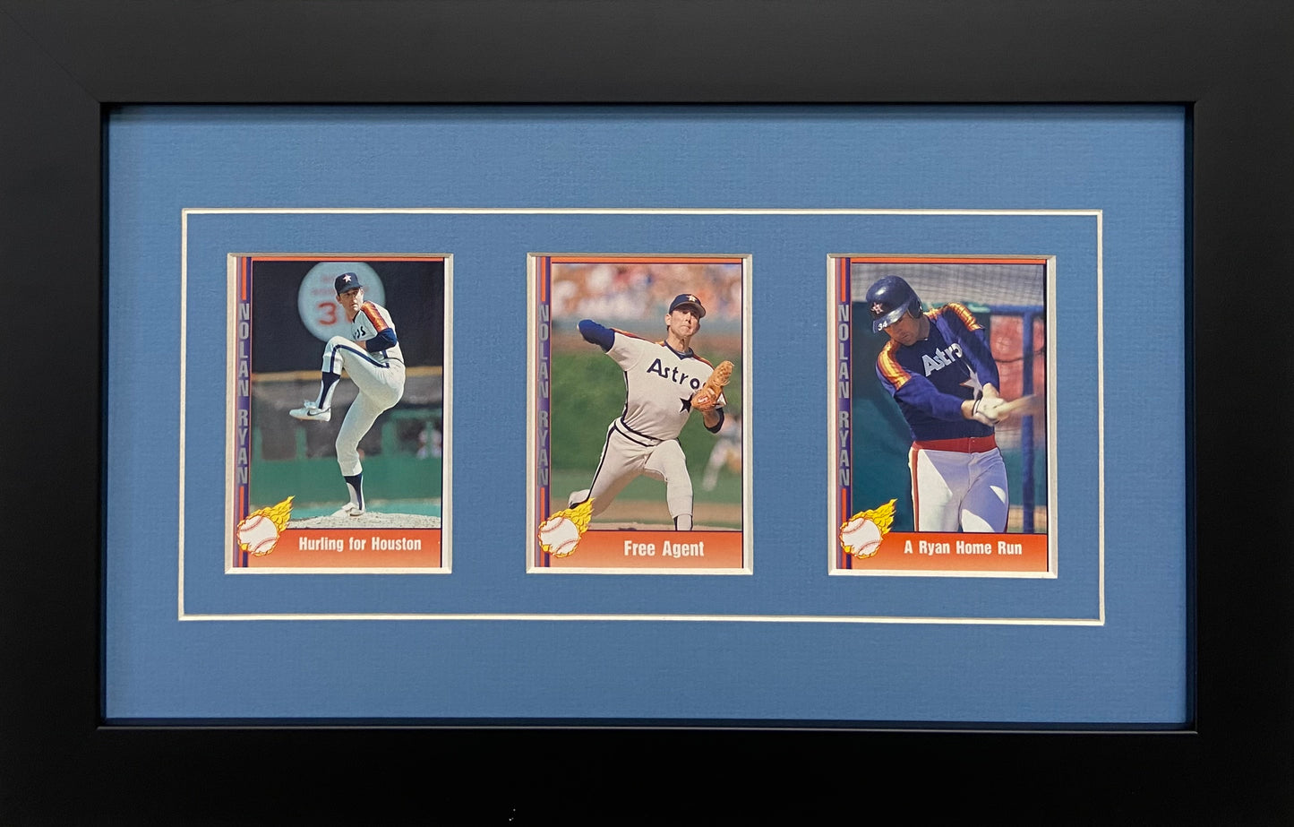 Three Trading Card Frame light blue-white mat black frame