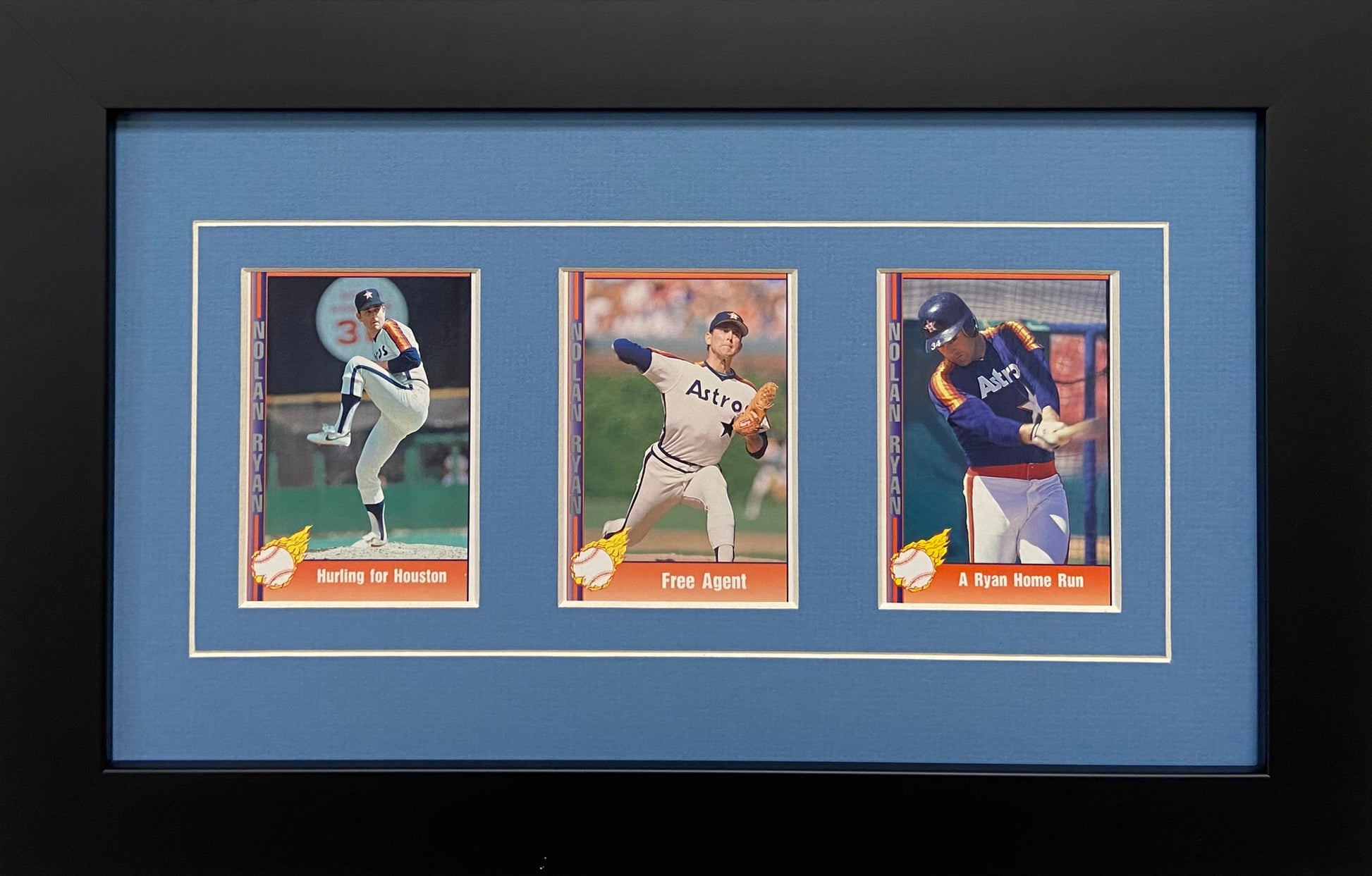 Three Trading Card Frame light blue-white mat black frame