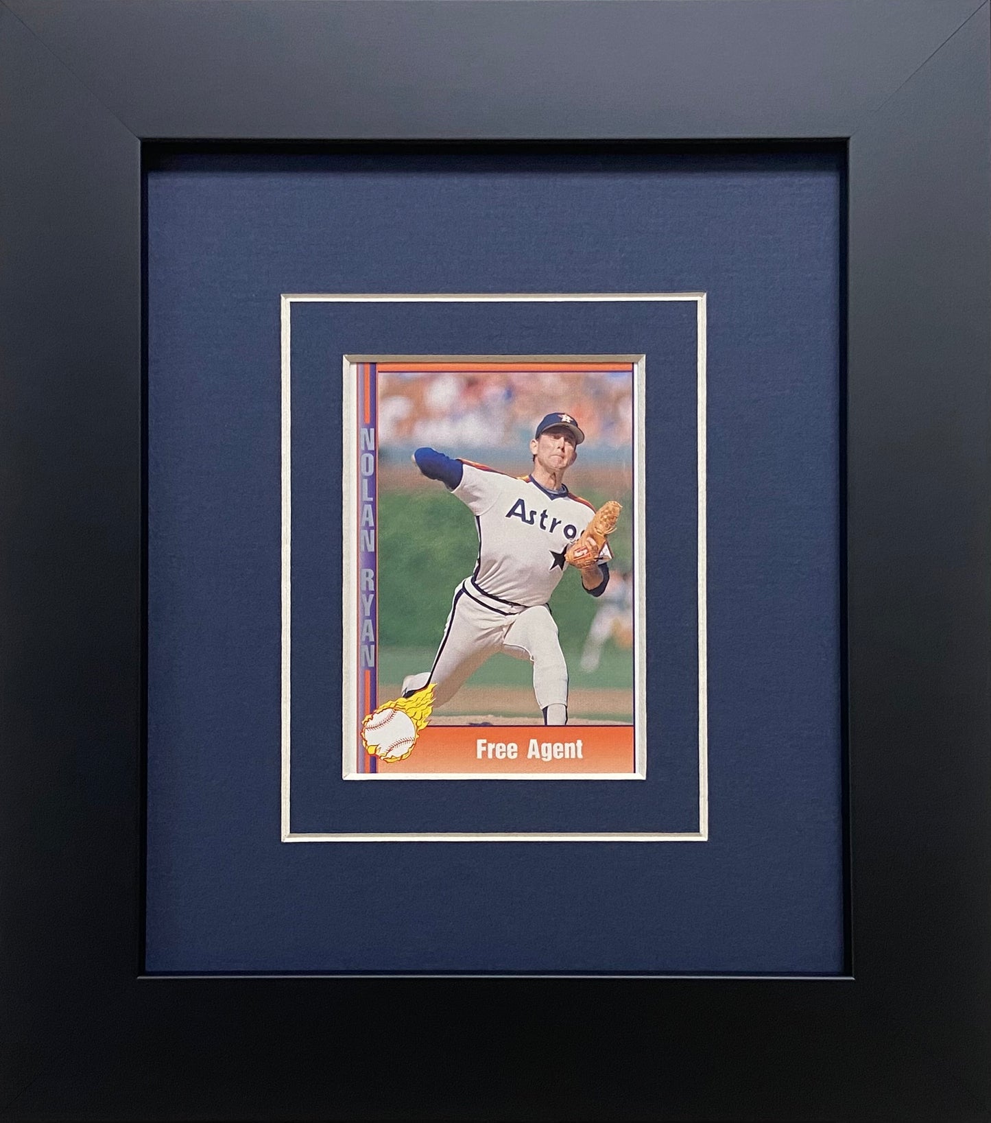 single trading card frame navy blue-white mat black frame