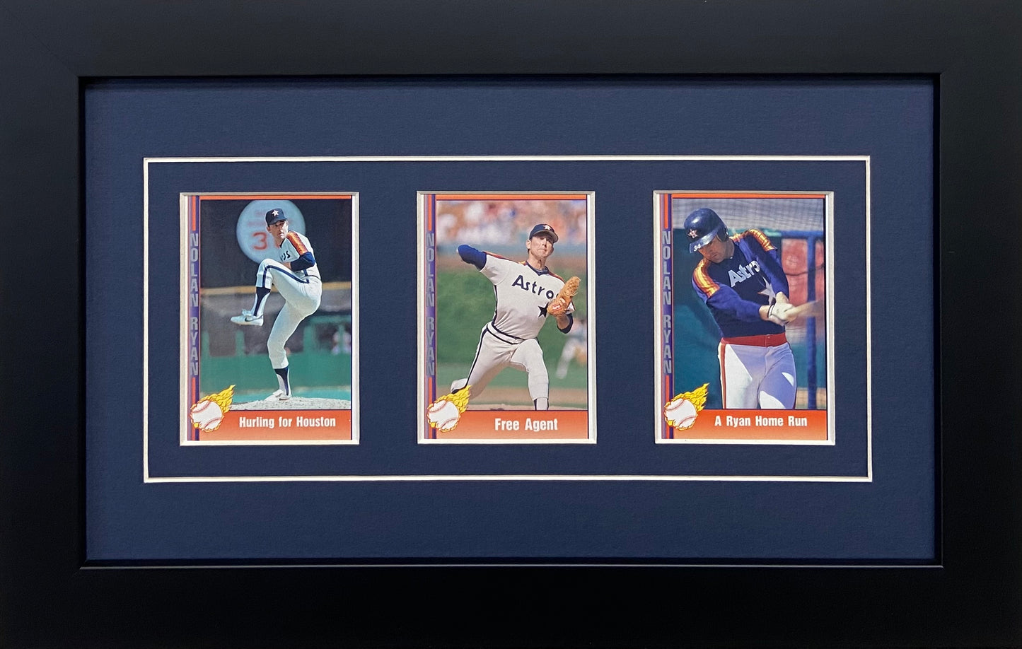 Three Trading Card Frame navy blue-white mat black frame