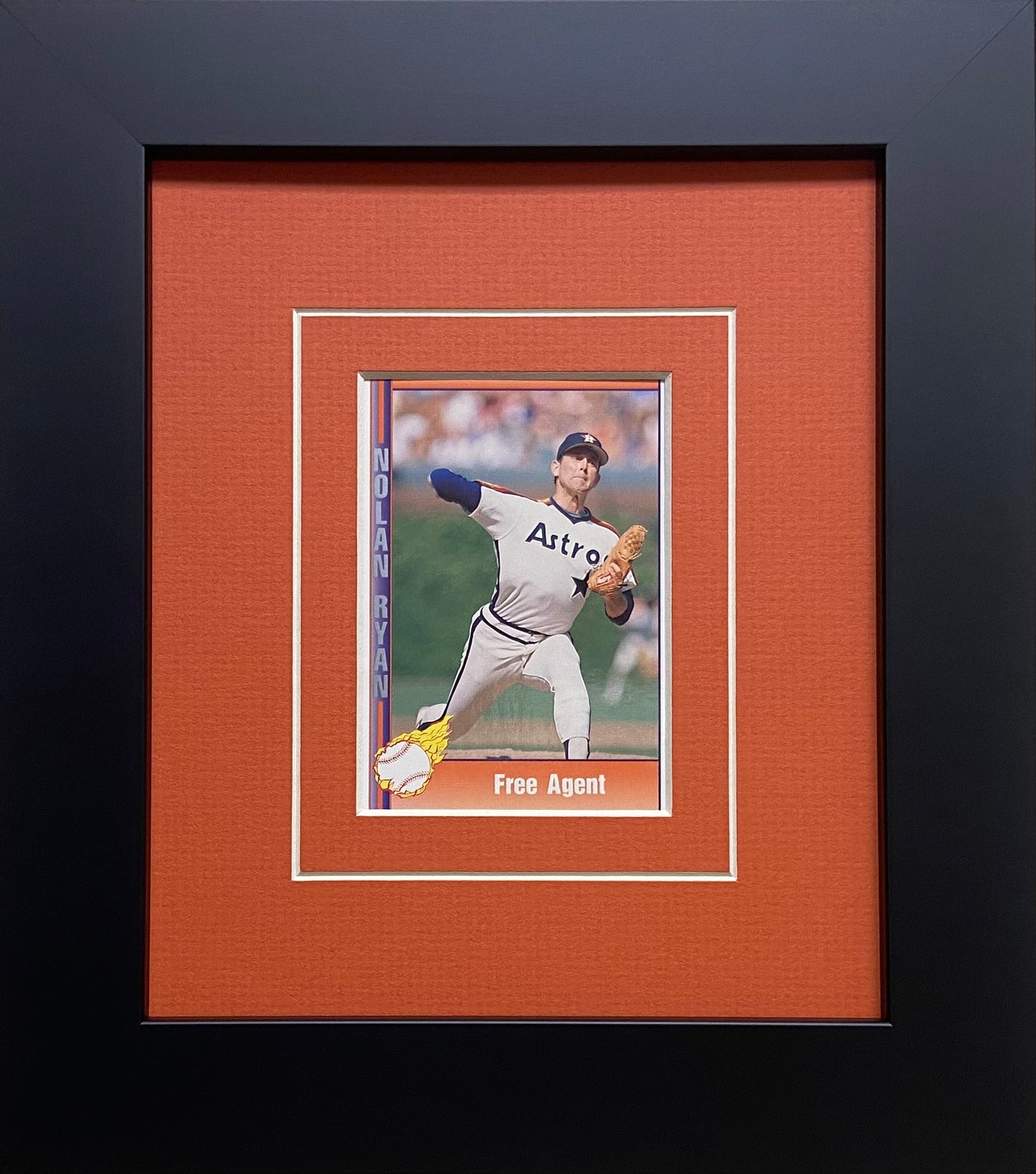 single trading card frame orange-white mat black frame