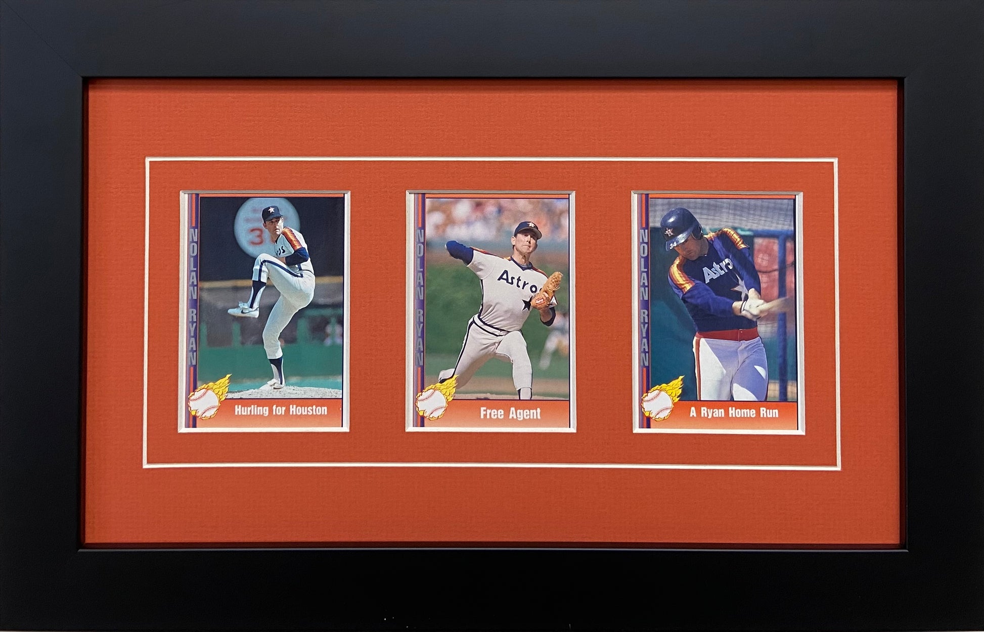Three Trading Card Frame orange-white mat black frame