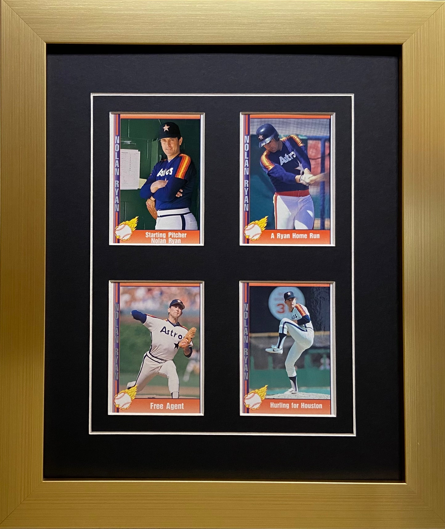 four trading card frame black white mat gold frame