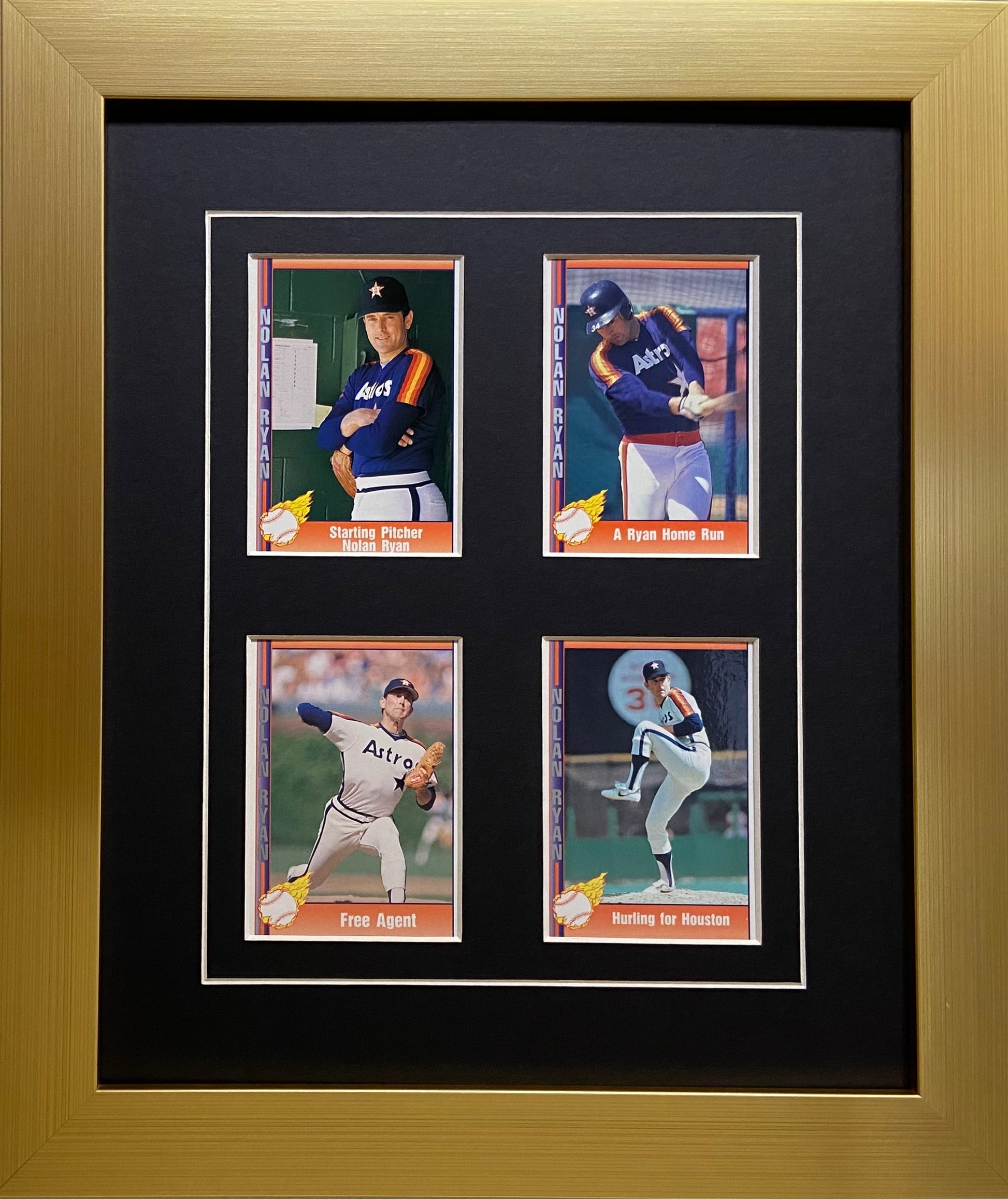 four trading card frame black white mat gold frame