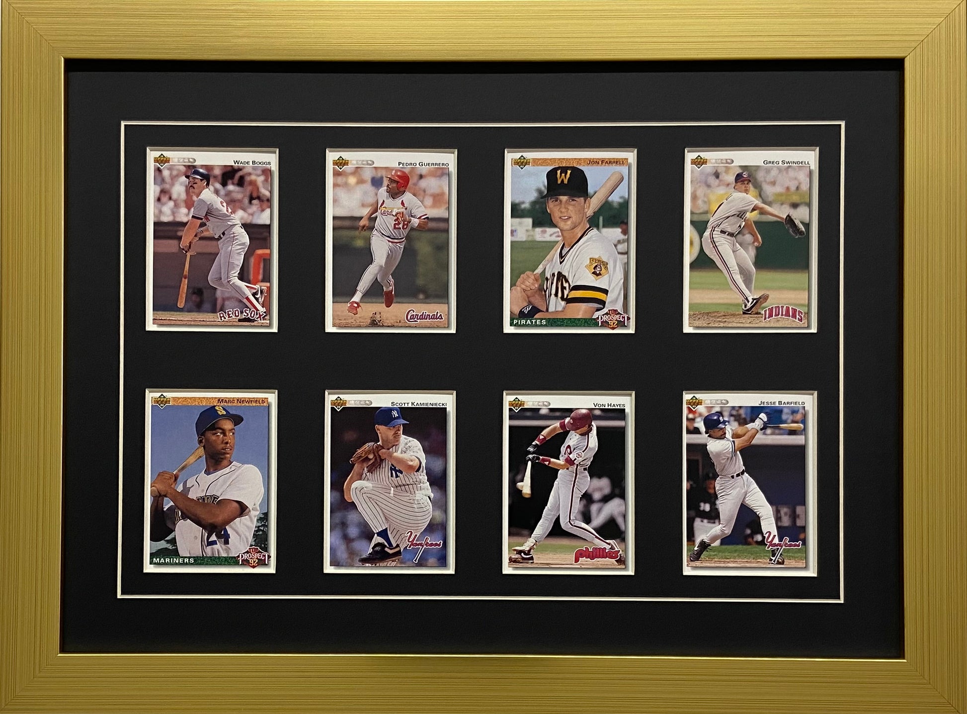 eight trading card frame black-white mat gold frame
