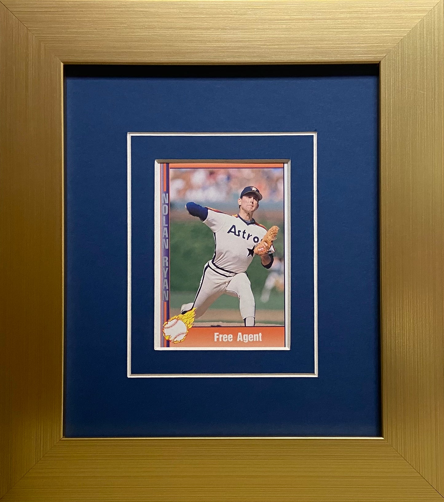 single trading card frame dark blue-white mat gold frame