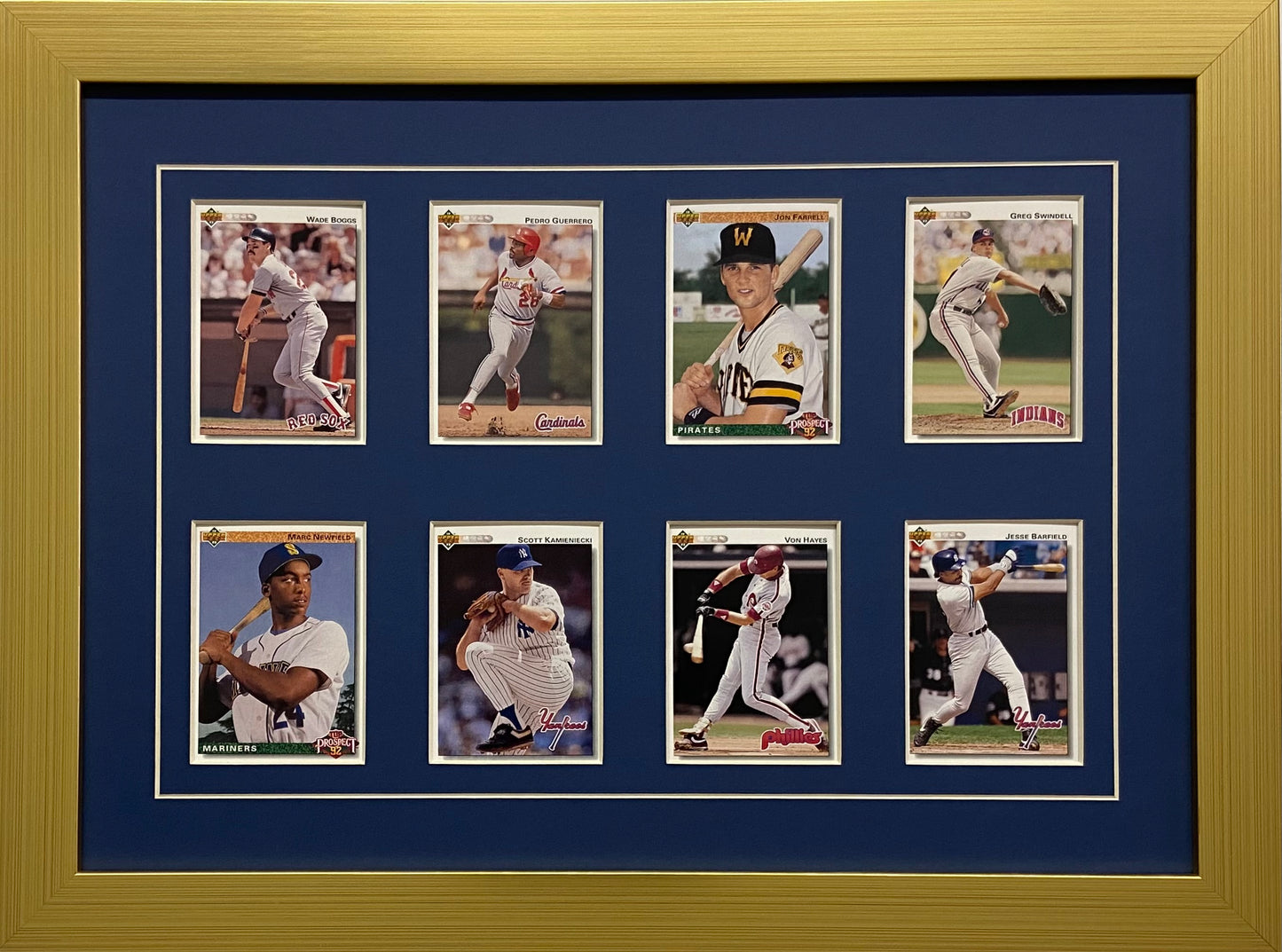 eight trading card frame dark blue-white mat gold frame