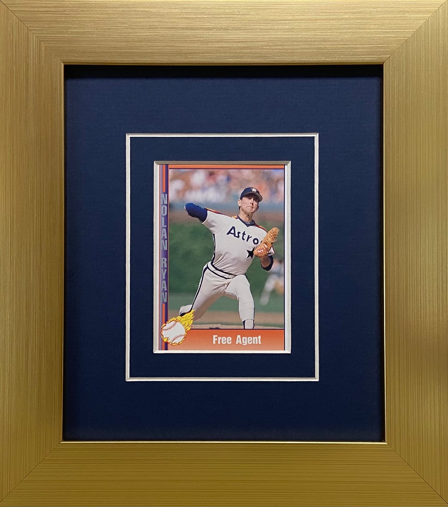 single trading card frame navy blue-white at gold frame