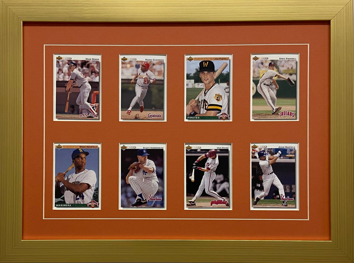 eight trading card frame orange-white mat gold frame