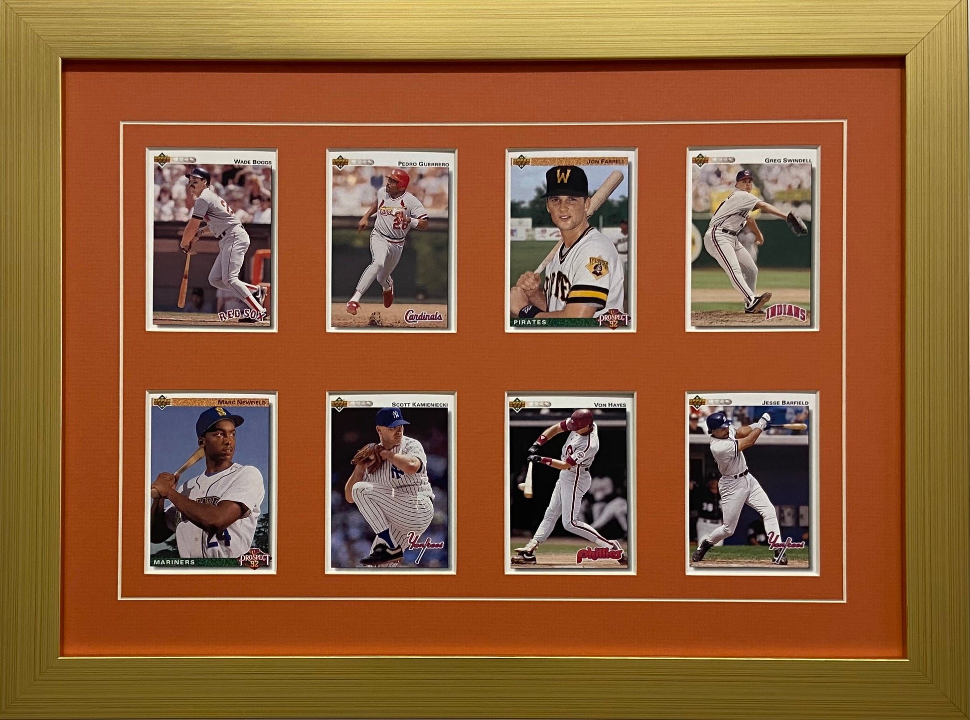 eight trading card frame orange-white mat gold frame