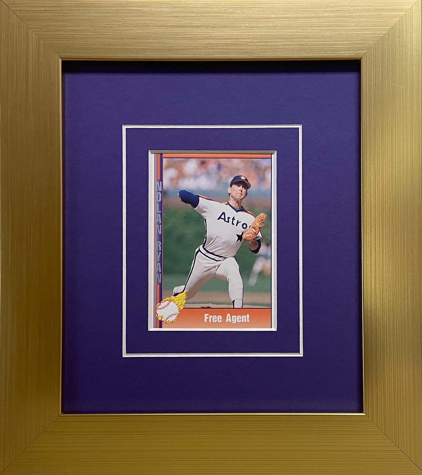 single trading card frame purple-white mat gold frame