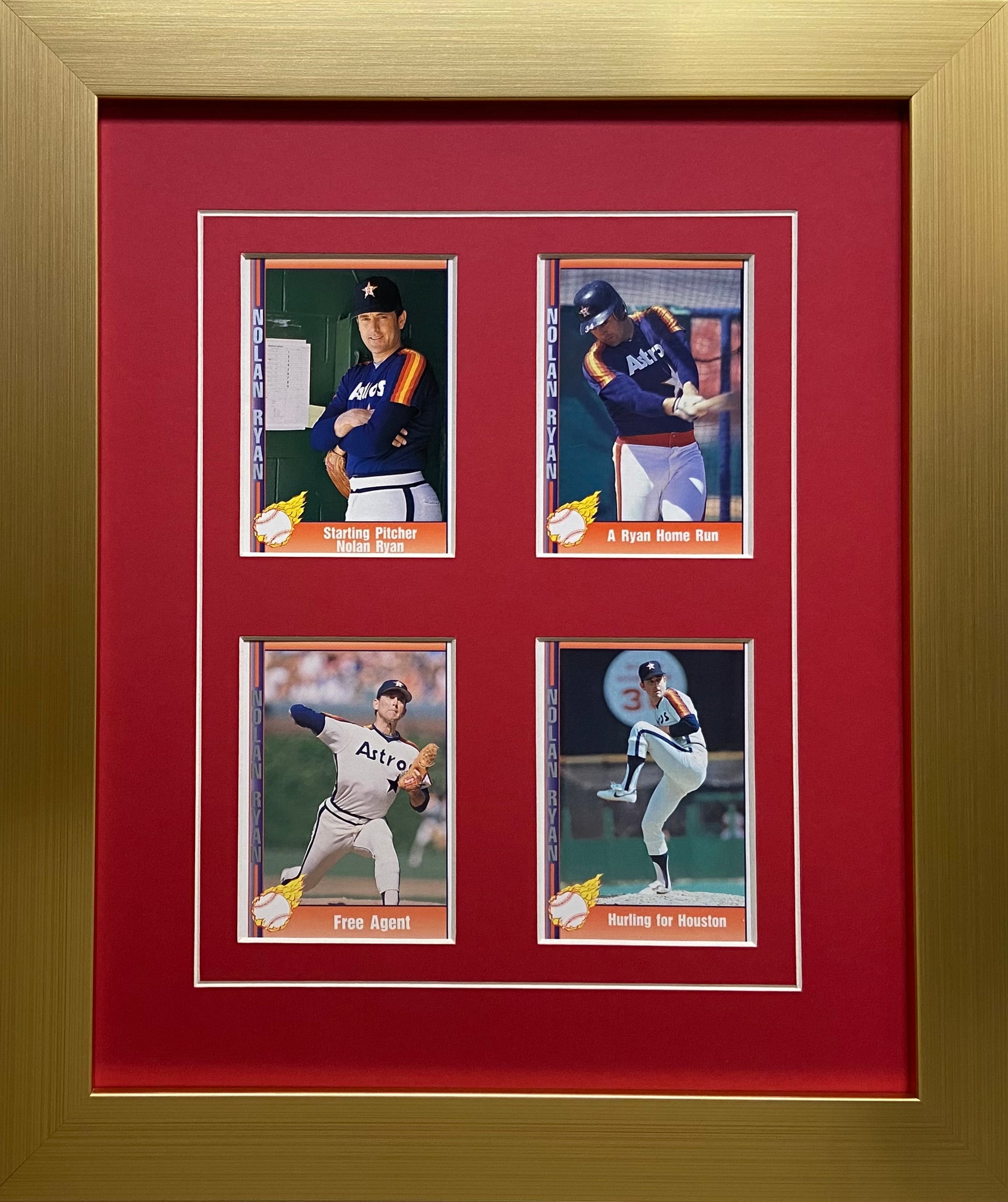 four trading card frame red-white mat gold frame