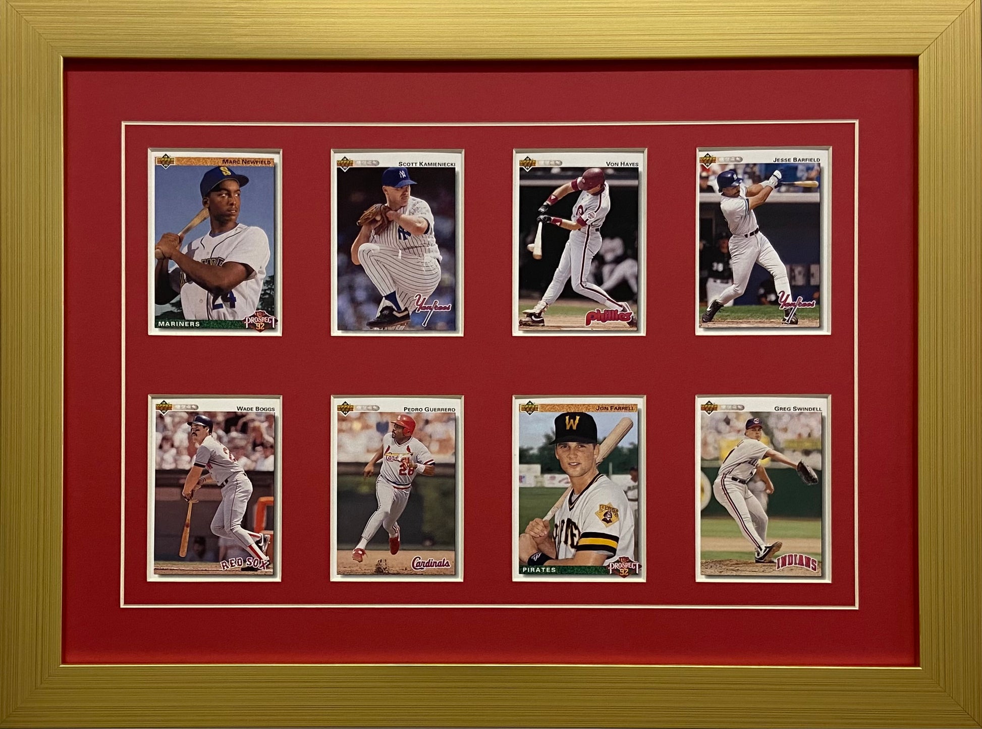 eight trading card frame red-white mat gold frame