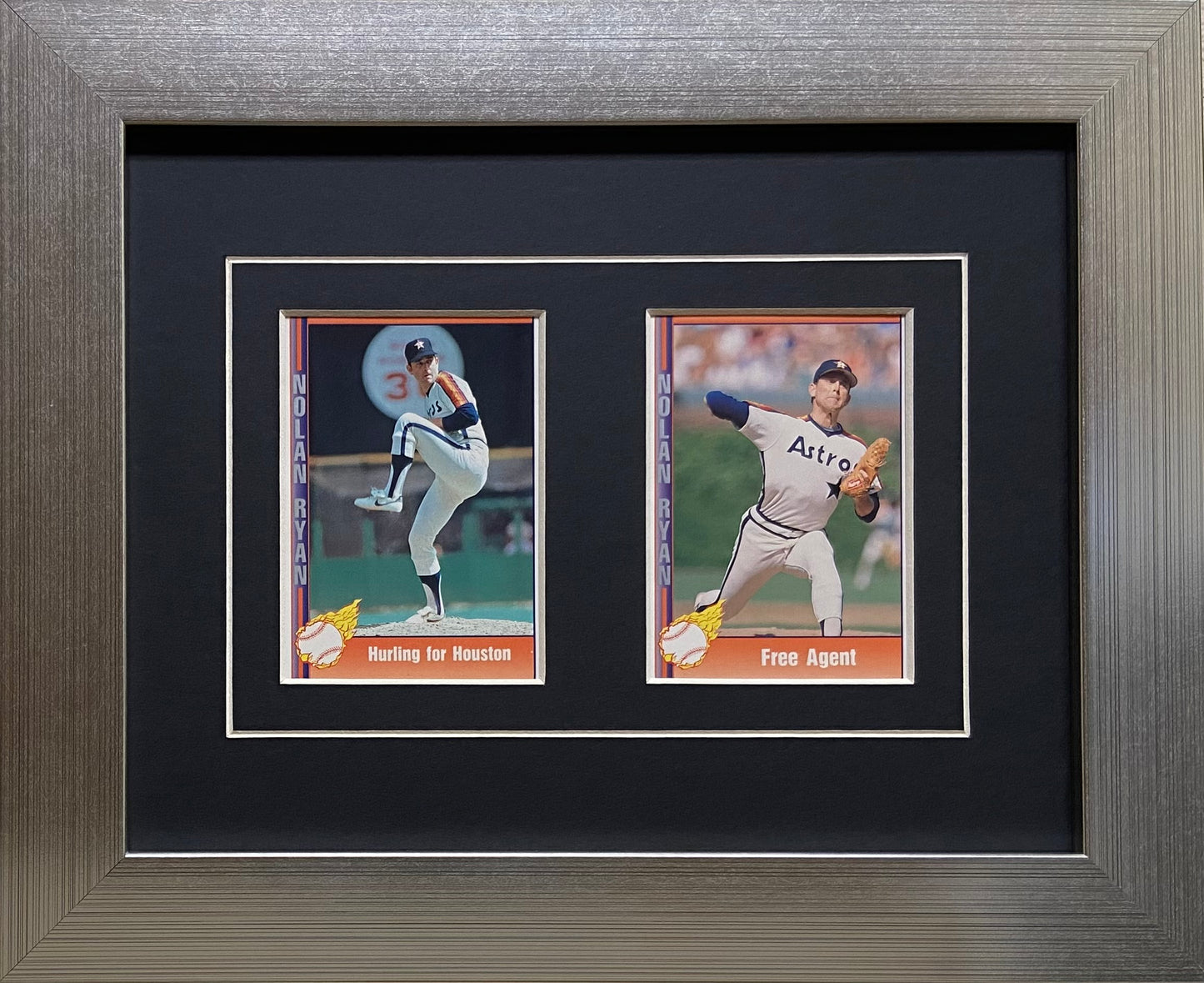 two trading card frame black-white mat silver frame