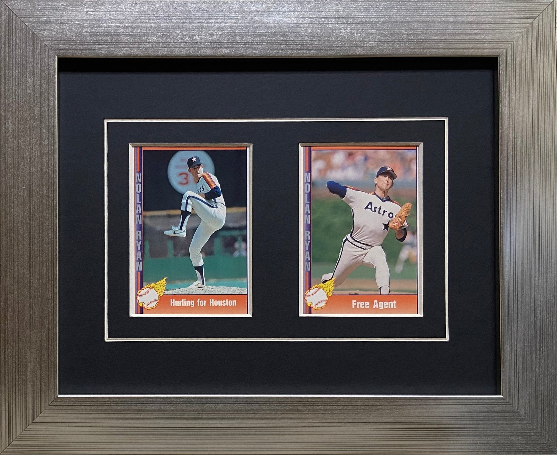 two trading card frame black-white mat silver frame