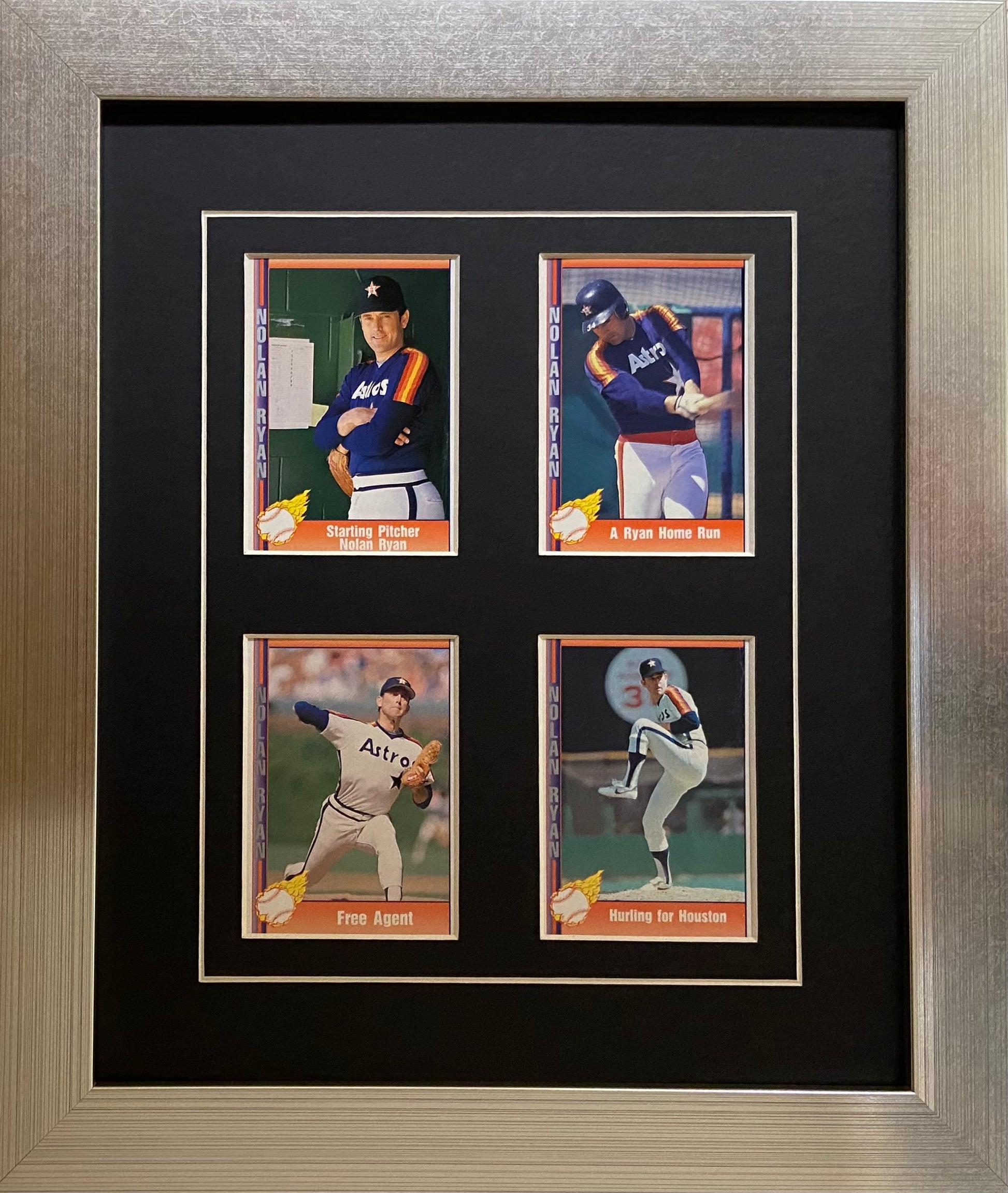 four trading card frame black-white mat silver frame