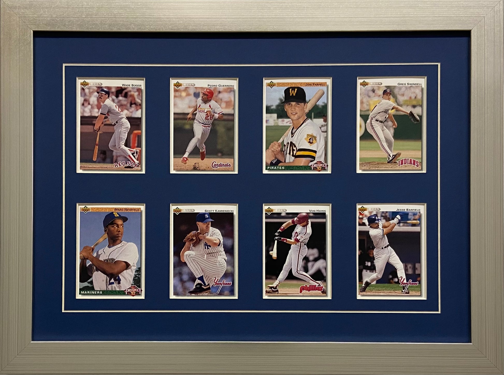 eight trading card frame dark blue-white mat silver frame
