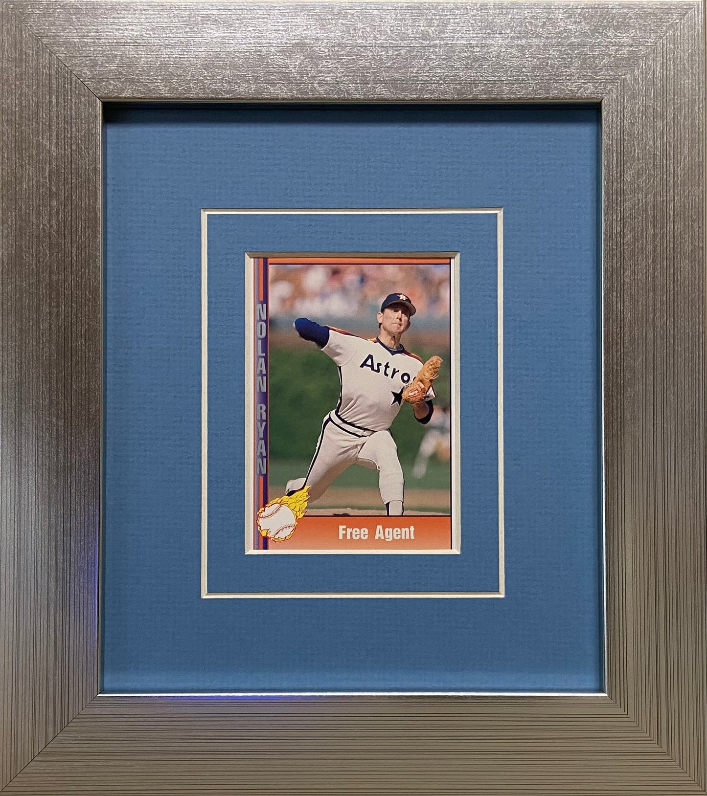 single trading card frame light blue-white mat silver frame