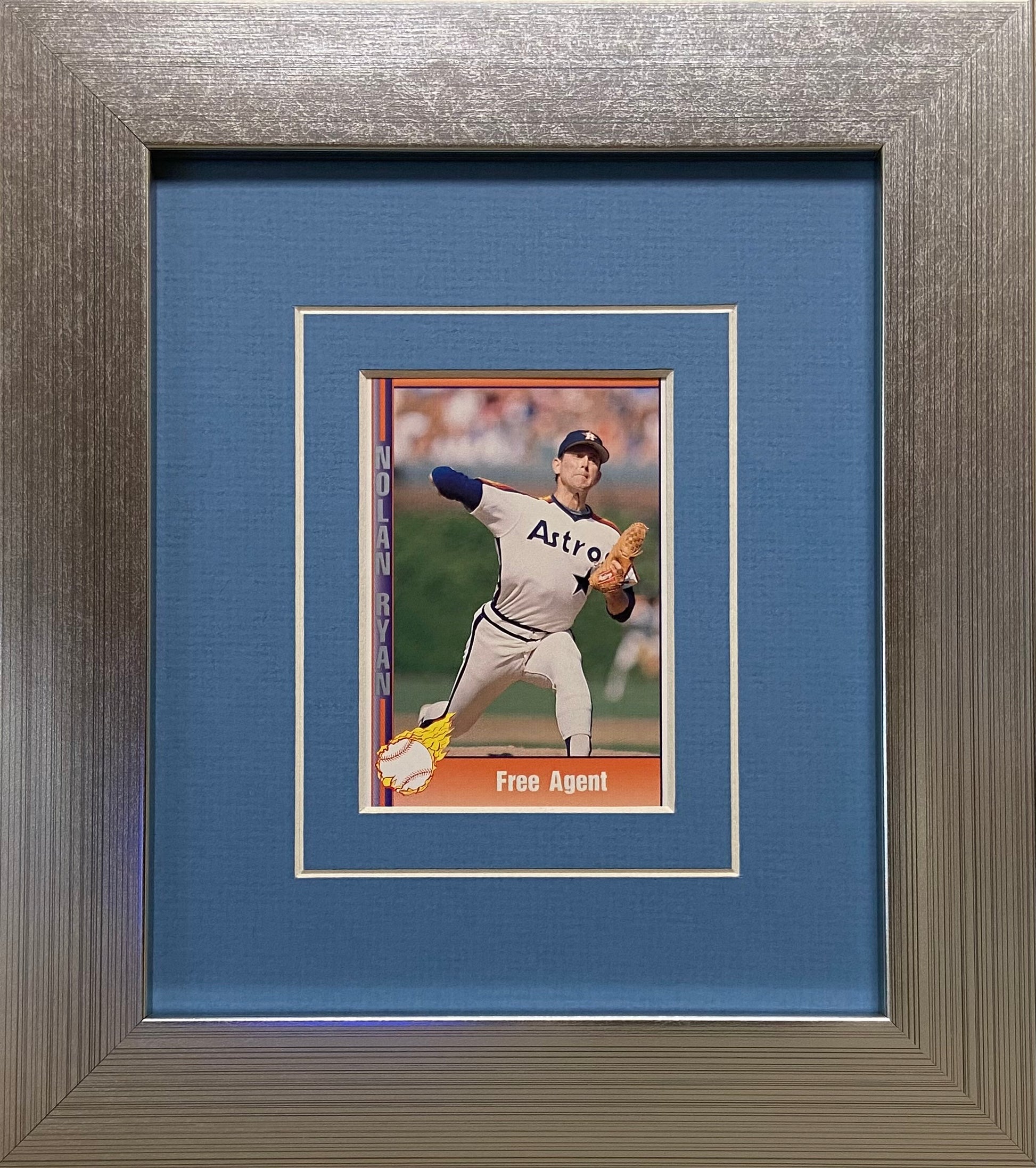 single trading card frame light blue-white mat silver frame