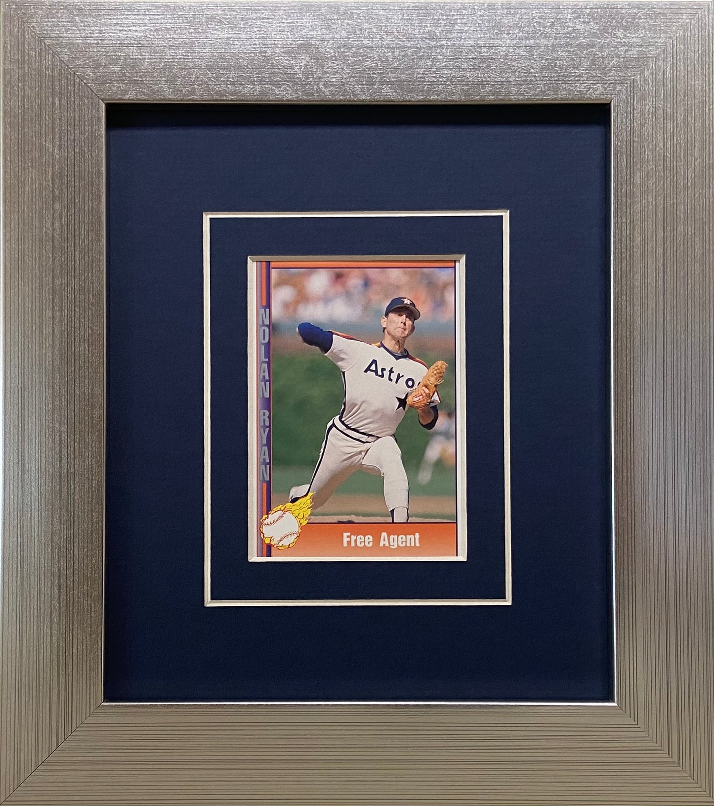 single trading card frame navy blue-white mat silver frame