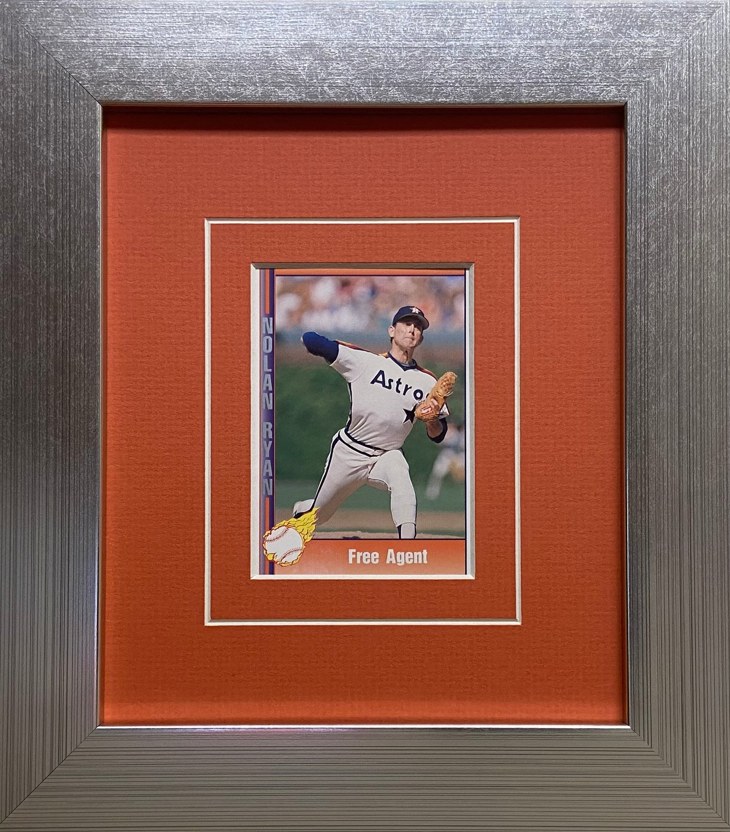 single trading card frame orange-white mat silver frame