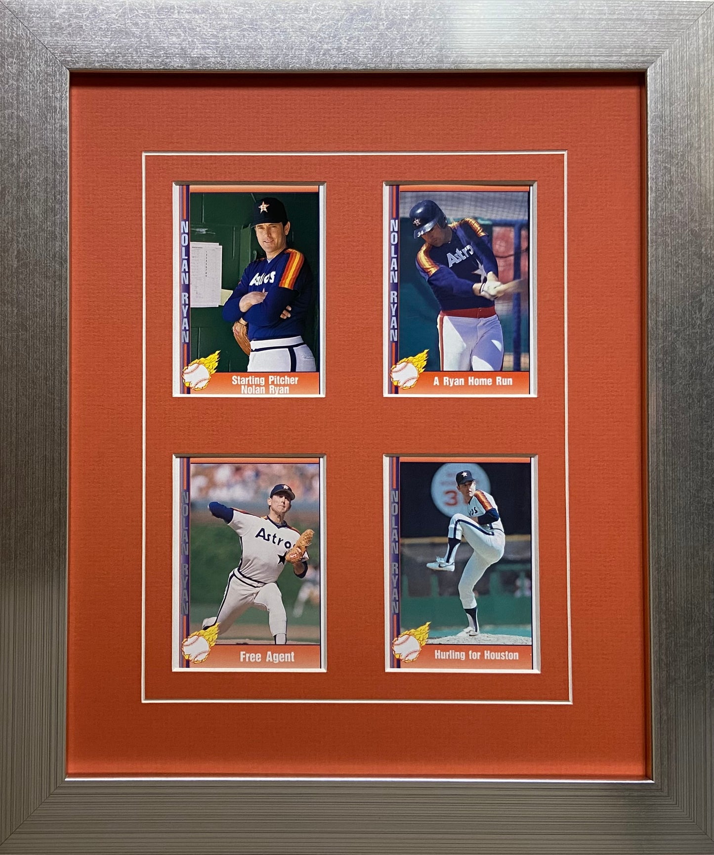 four trading card frame orange-white mat silver frame