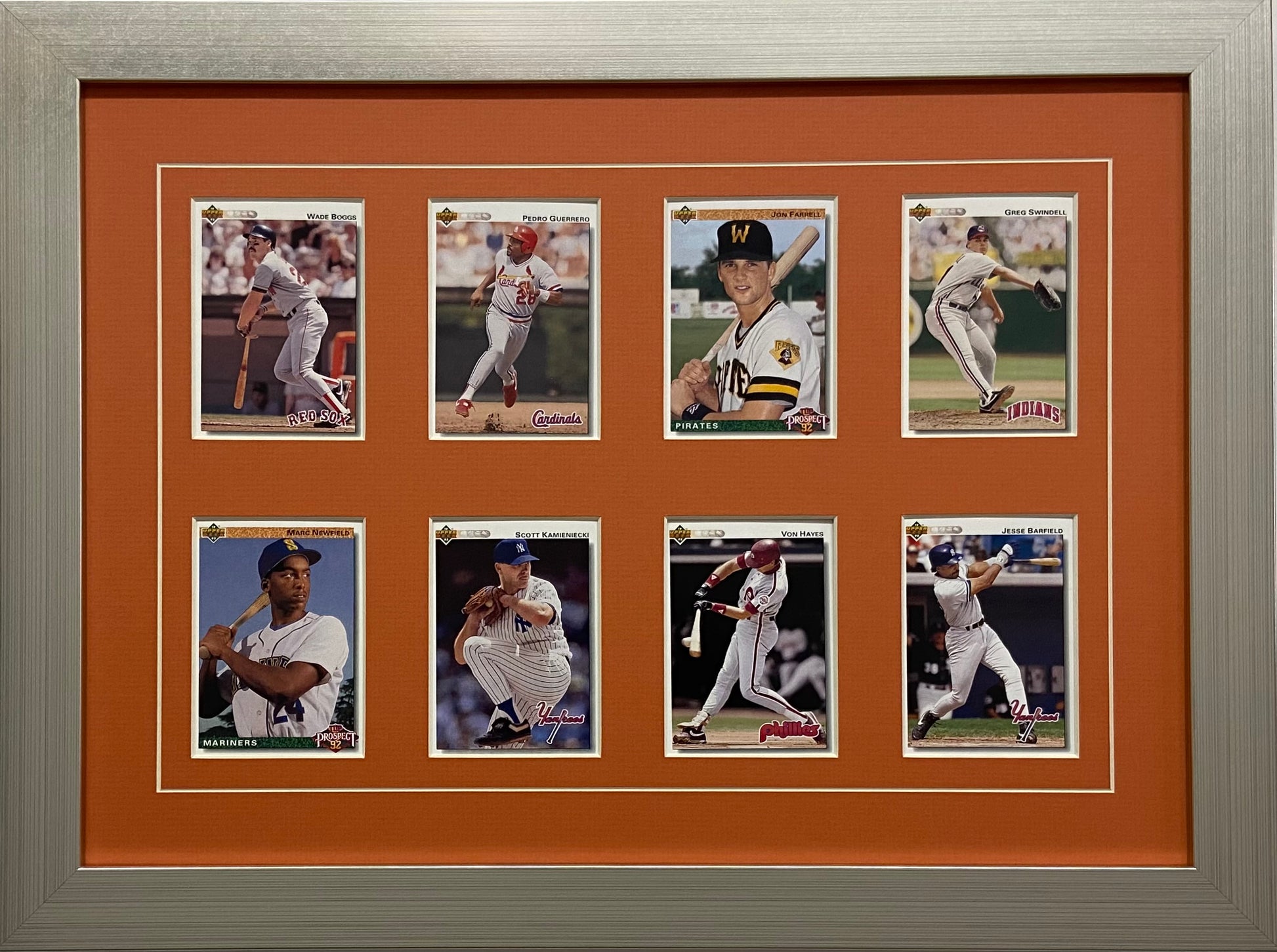 eight trading card frame orange-white mat silver frame