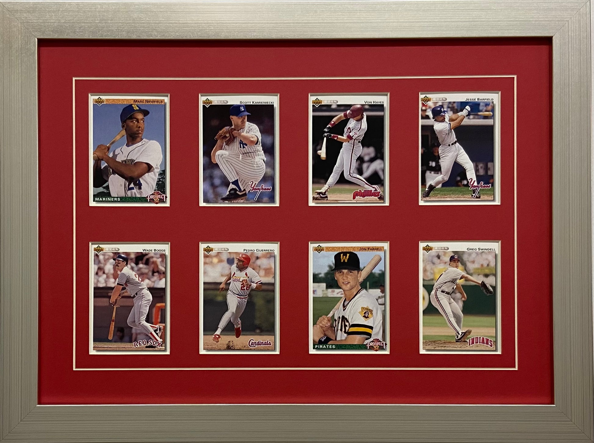 eight trading card frame red-white mat silver frame