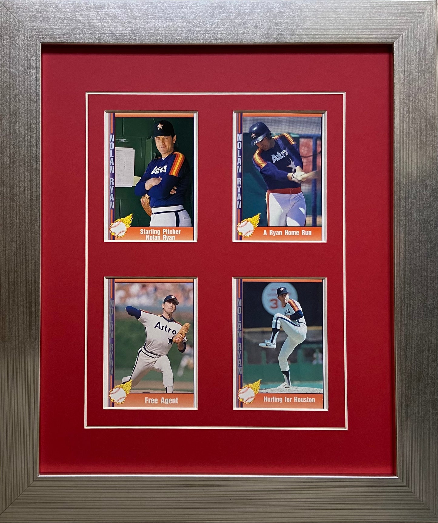 four trading card frame red-white mat silver frame