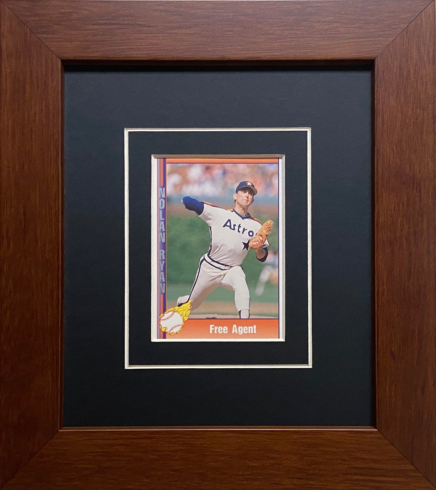 single trading card frame black-white mat walnut frame