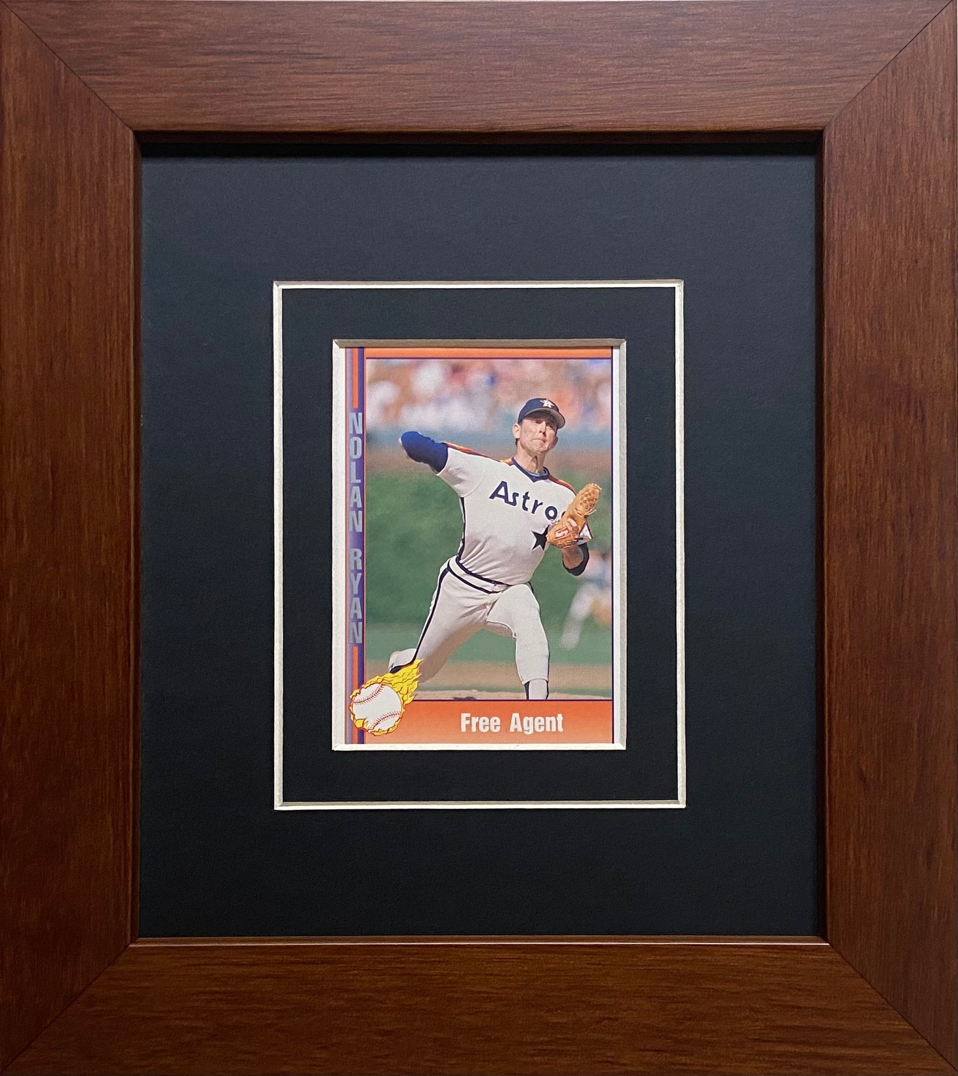single trading card frame black-white mat walnut frame
