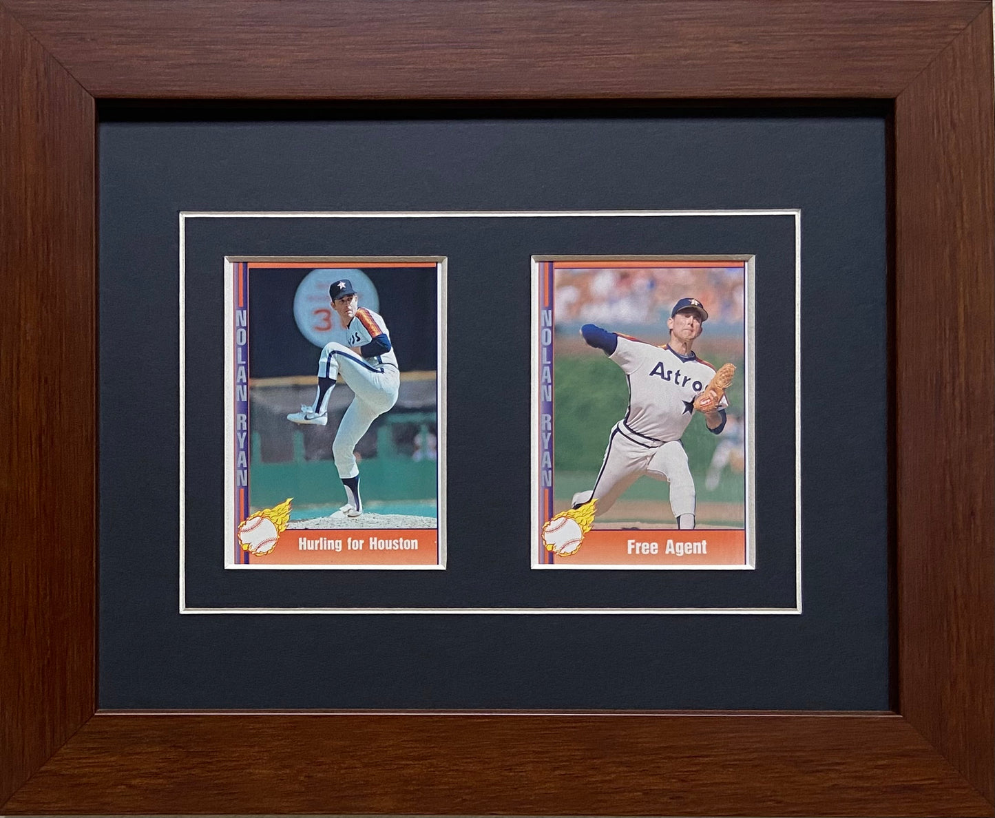 two trading card frame black-white mat walnut frame