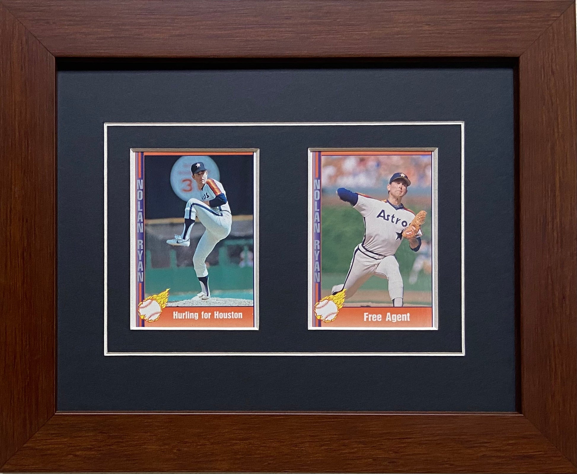 two trading card frame black-white mat walnut frame